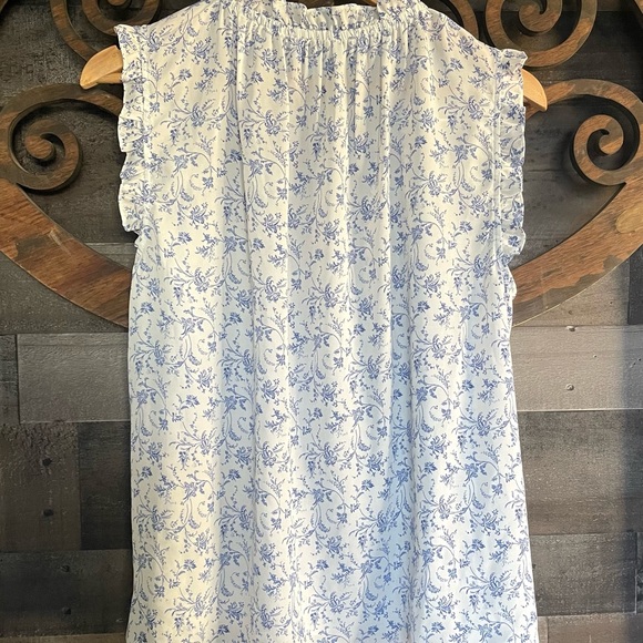 Floral Blouse L Ruffle Peasant Swing Top Cottagecore Sleeveless Tunic - Picture 15 of 16